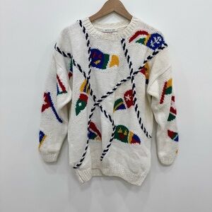 Vintage Izod Nautical Regatta crewneck sweater ropes & flags Sz Medium